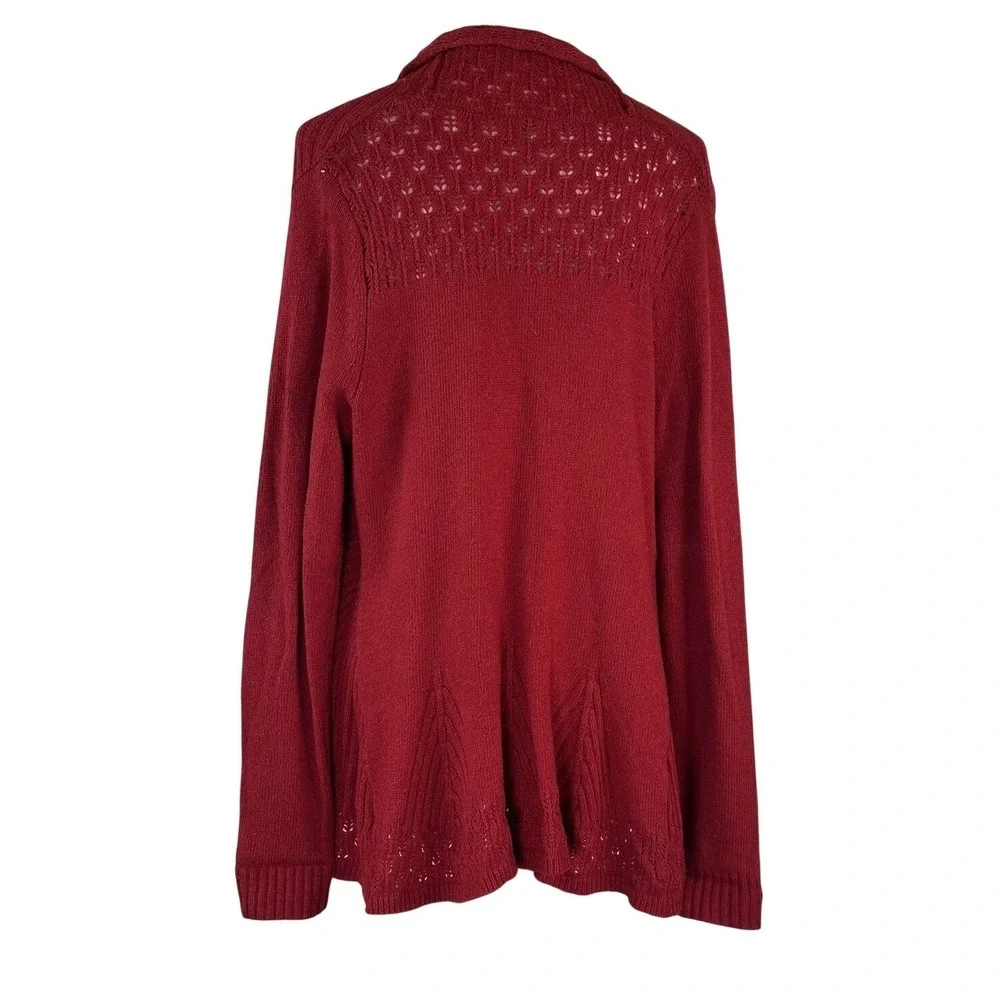 Anthropologie Knitted And Knotted Sweater Open Shawl Waterfall Neck Red Womens M
